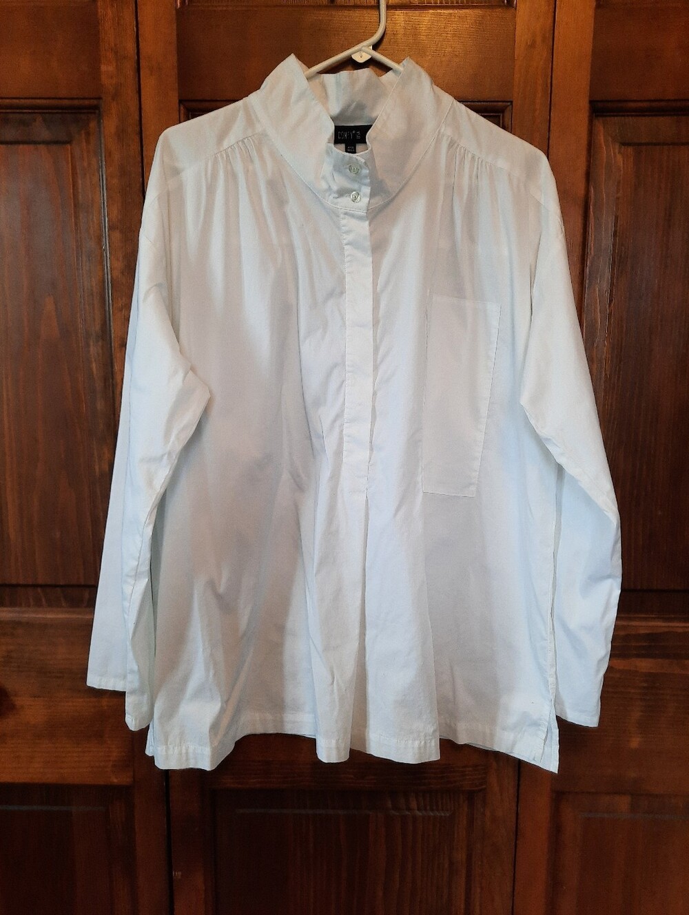 Comfy USA Cotton Blend White Mockneck Collar Button-Front Popover Blouse Size XL